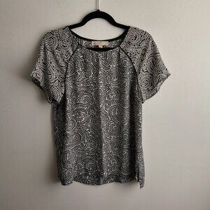 LOFT Short Sleeve Black and White Blouse Shirt